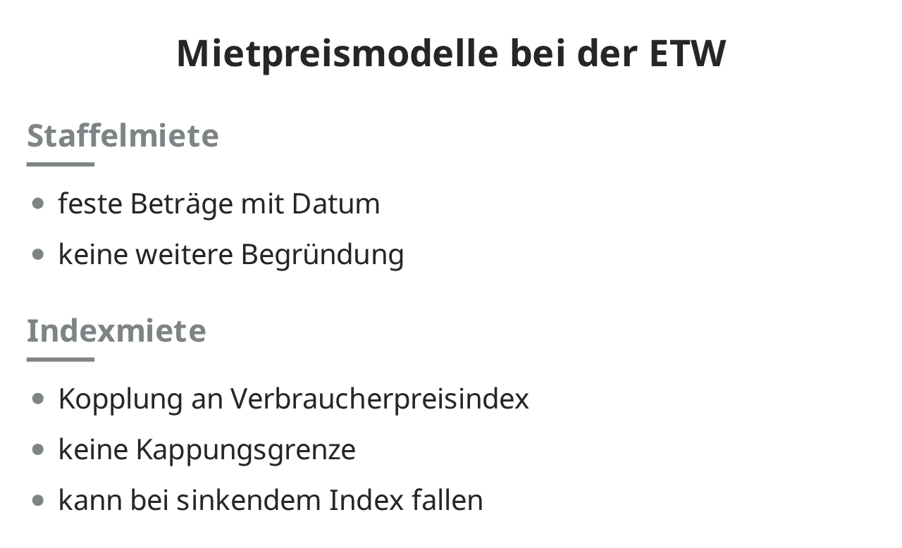 Mietpreismodelle bei der ETW
