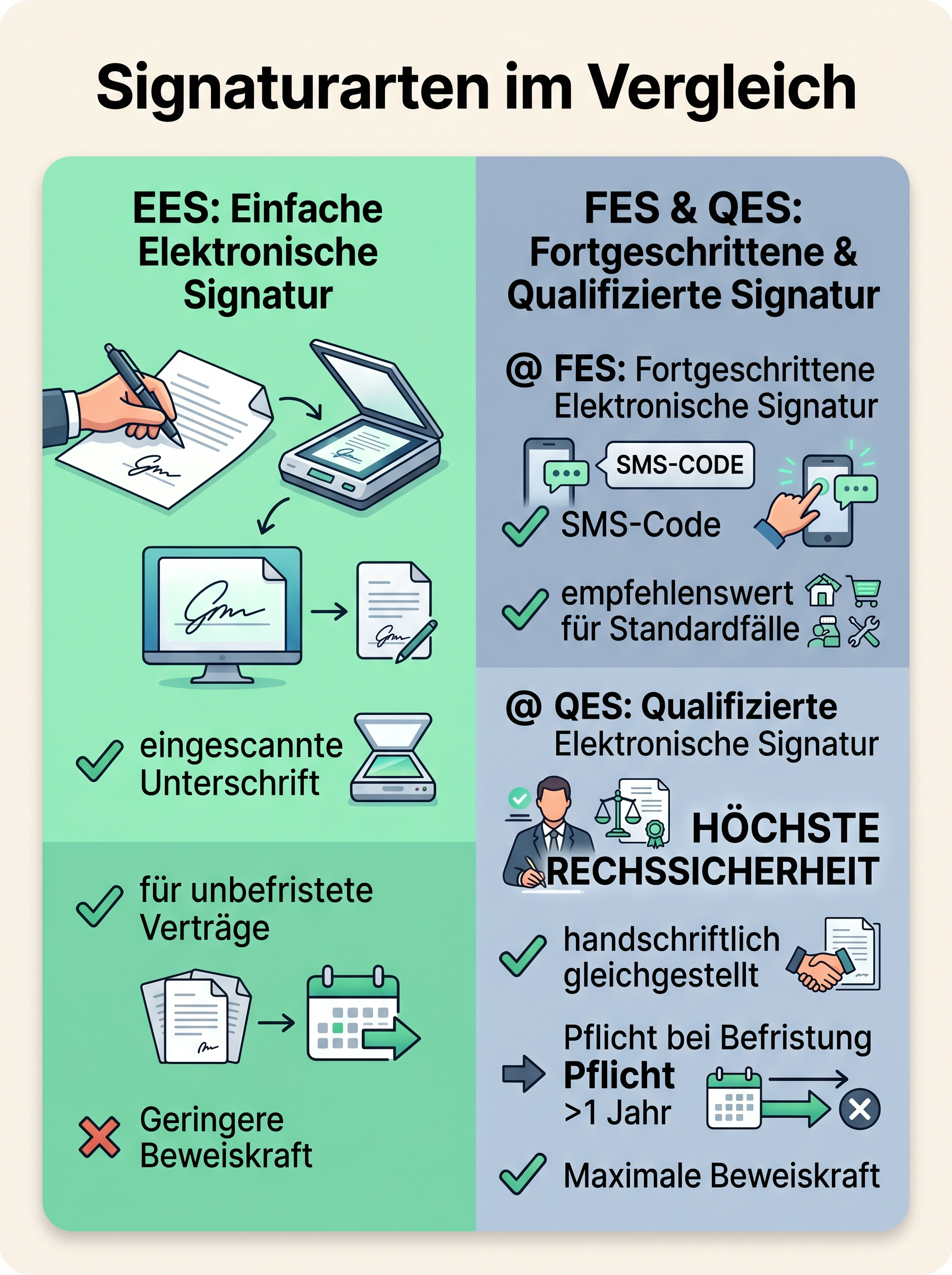 Signaturarten im Vergleich