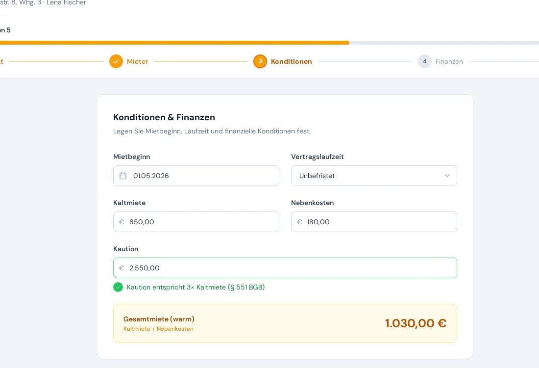 Wizard: Vertragsdaten Schritt für Schritt eingeben